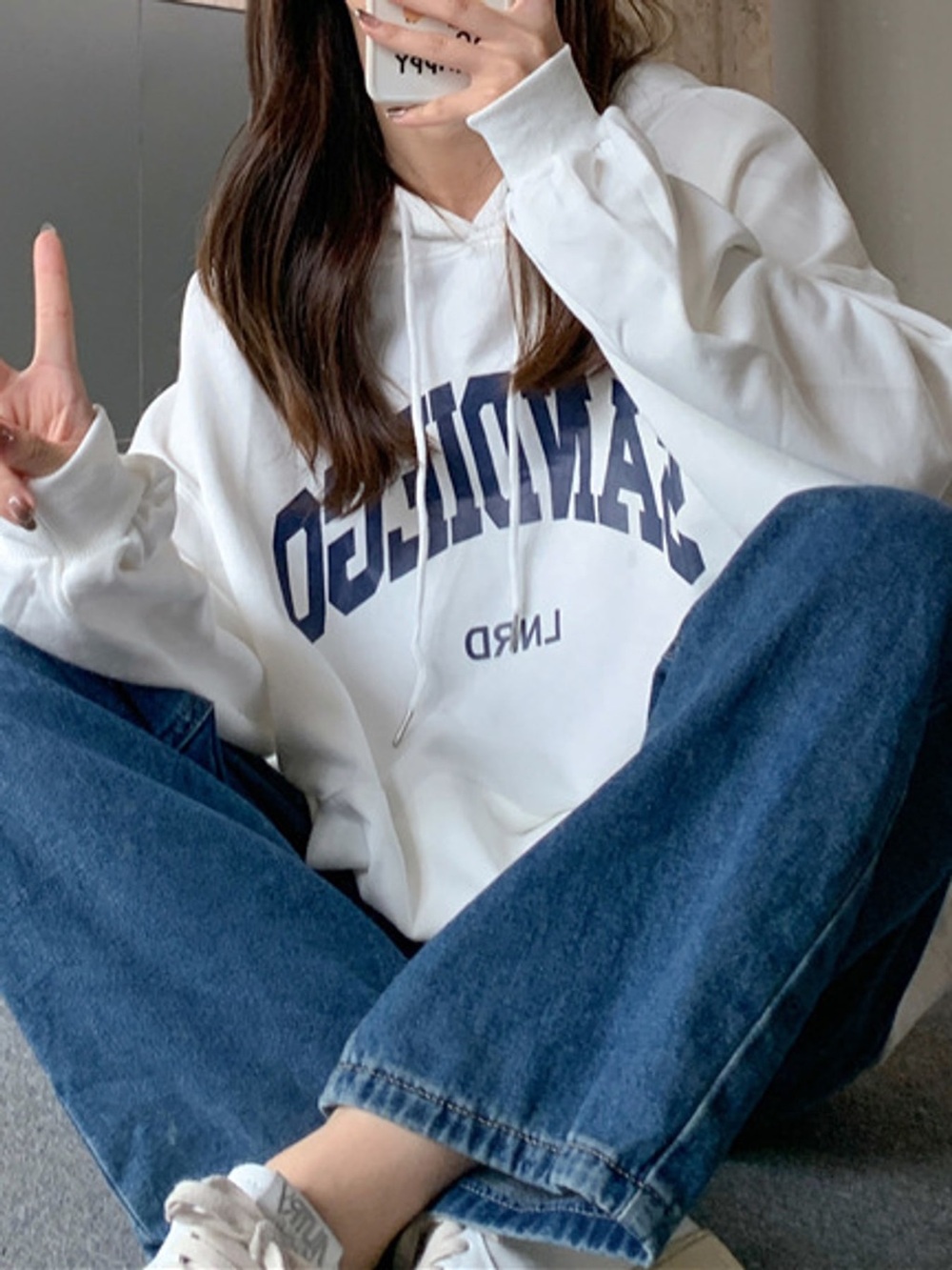 Letter Graphic Long Sleeve Hoodie - Picture 9 of 16